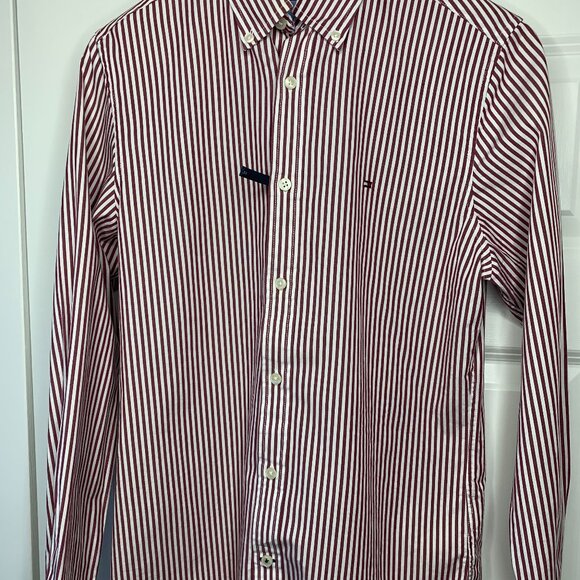 Tommy Hilfiger Red and White Striped Long Sleeve Mens Shirt - Picture 1 of 15